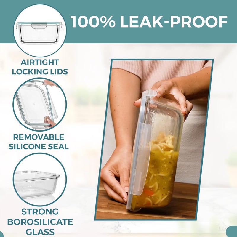 Razab 6.5 Cups / 52 Oz 4 Piece (2 Containers + 2 Lids) Glass Food Storage Containers Set with Airtight Locking Lids - For Storing, Baking & Serving BPA Free, Leakproof - Microwave, Freezer & Oven Safe - Image 4